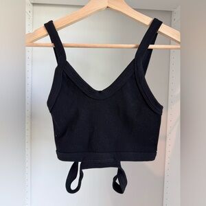Black Ribbed Tie-Back Crop Top - Women